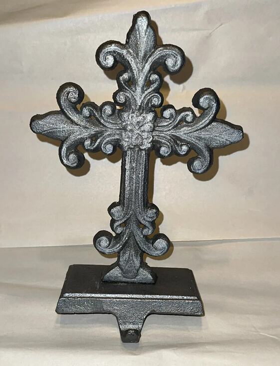 Unbranded Other - Cast Iron Hand Painted Gothic Cross Fireplace Mantle Christmas Stocking Hanger